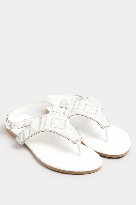 LTS White Beaded Ankle Strap Sandals In Standard Fit | Long Tall Sally 1