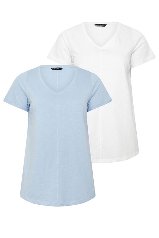 EVANS Curve 2 Pack Blue & White Cotton T-shirts