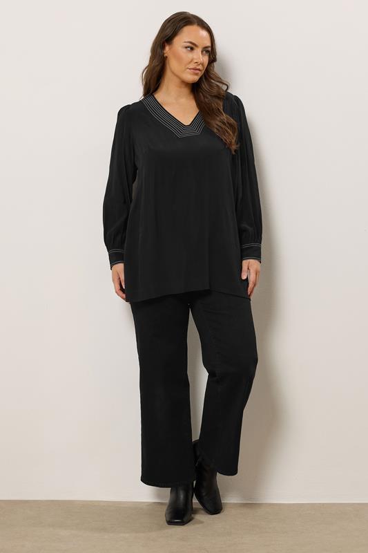 EVANS Plus Size Black Stitch Detail Blouse | Evans 4