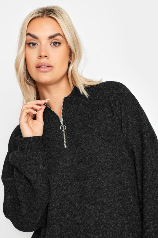 YOURS Plus Size Charcoal Grey Soft Touch Zip Neck Jumper Dress | Yours Clothing 4