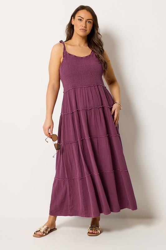 YOURS Plus Size Dark Pink Cheesecloth Tiered Dress | Yours Clothing 1