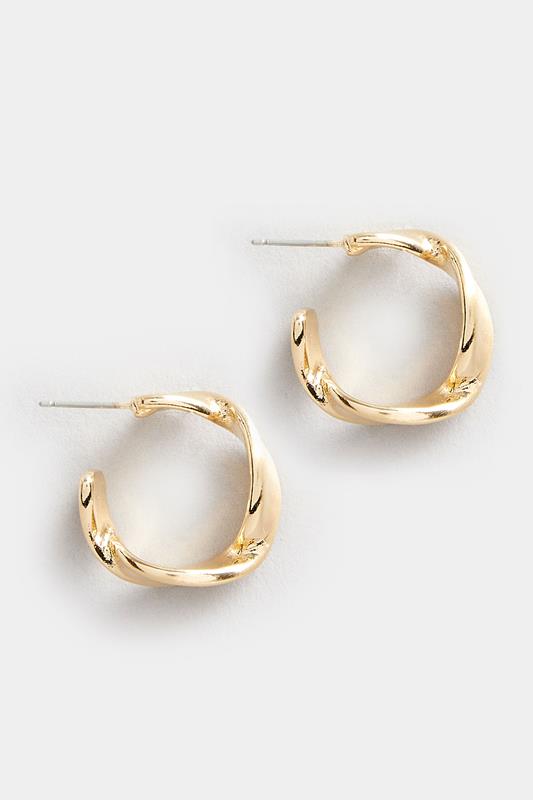 Gold Tone Twist Hoop Earrings | Yours Clothing 1
