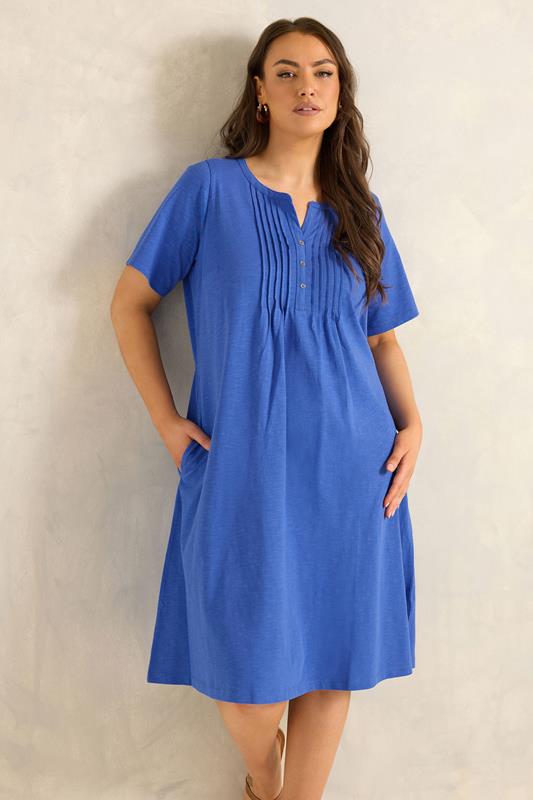 EVANS Curve Blue Henley Cotton Dress