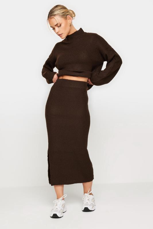 PixieGirl Petite Brown Midi Knitted Skirt | PixieGirl  6