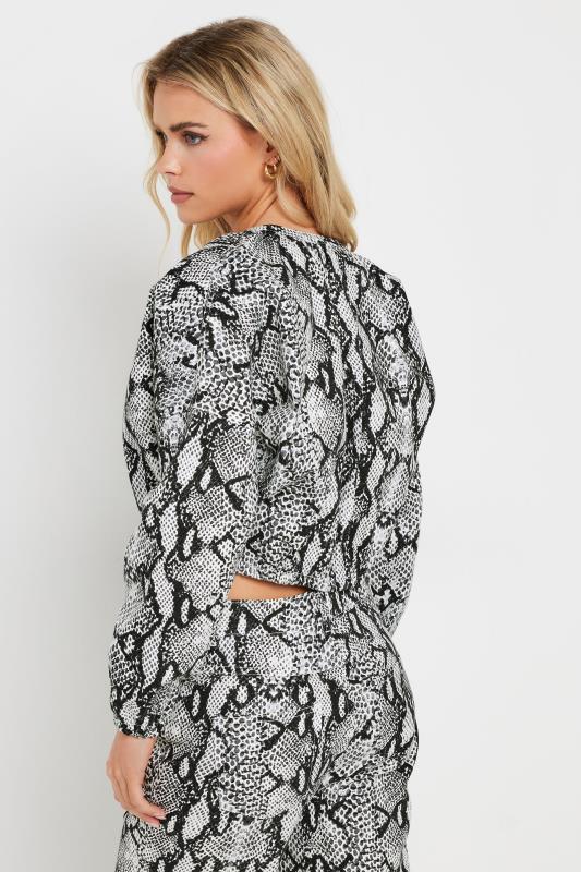 PixieGirl Petite Women's Grey Snake Print Denim Bomber Jacket | PixieGirl 2