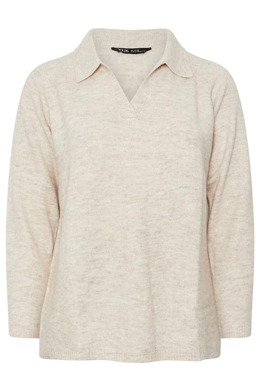 YOURS Plus Size Natural Brown Collared Knitted Jumper | Yours Clothing 7