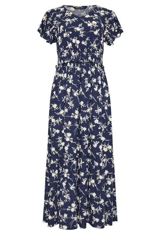 M&Co Navy Blue Floral Print Shirred Waist Maxi Dress | M&Co 5