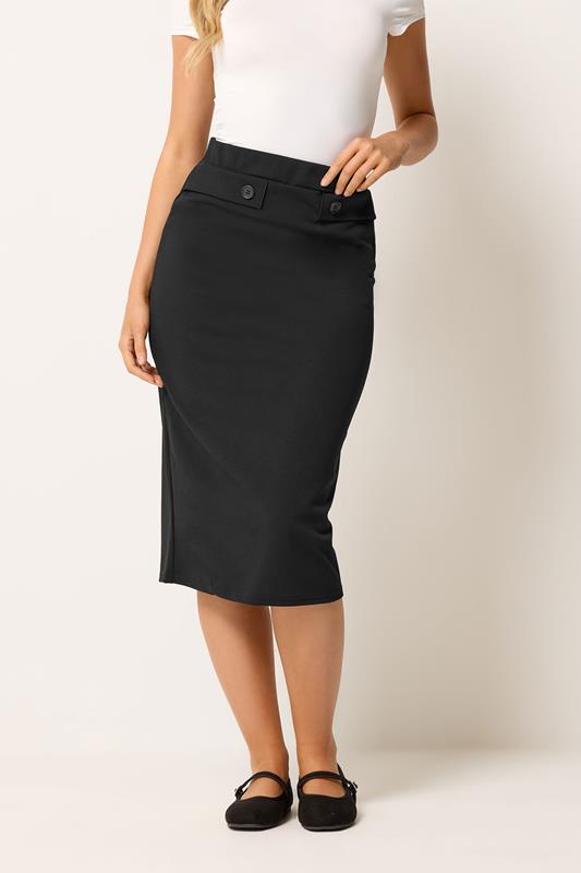  M&Co Black Button Detail Midi Skirt