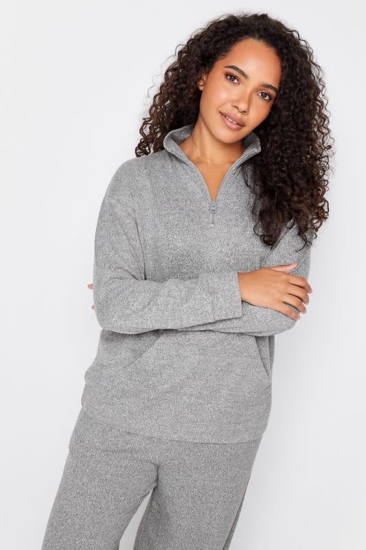 Women's  M&Co Grey Soft Touch Zip Lounge Top