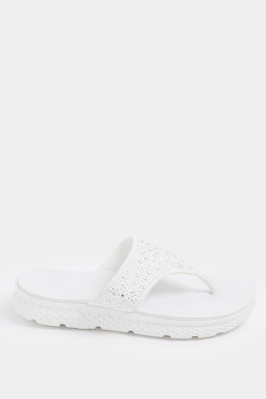 White Diamante T-Bar Sandals In Wide E Fit | Yours Clothing 2