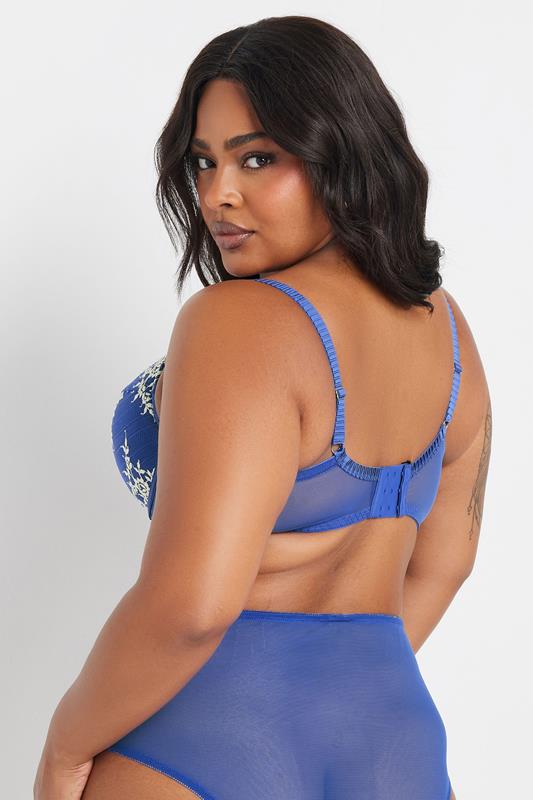 YOURS Plus Size Blue Floral Embroidered Plunge Bra | Yours Clothing 2
