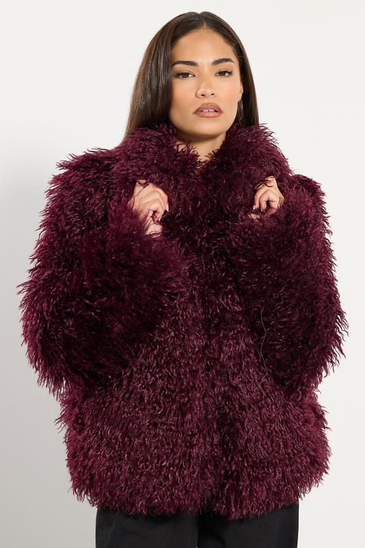 PixieGirl Petite Women's Burgundy Red Mongolian Faux Fur Jacket | PixieGirl 2