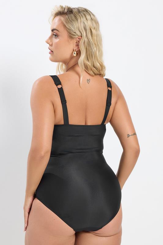 YOURS Plus Size Black Ruched Square Neck Tummy Control Swimsuit | Yours Clothing 5