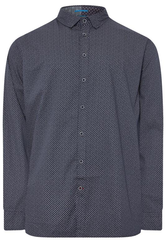 D555 Big & Tall Navy Blue Micro Spot Print Button Shirt | BadRhino 2