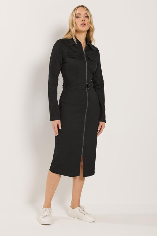 LTS Tall Women's Black Zip Through Denim Midi Dress | Long Tall Sally 1