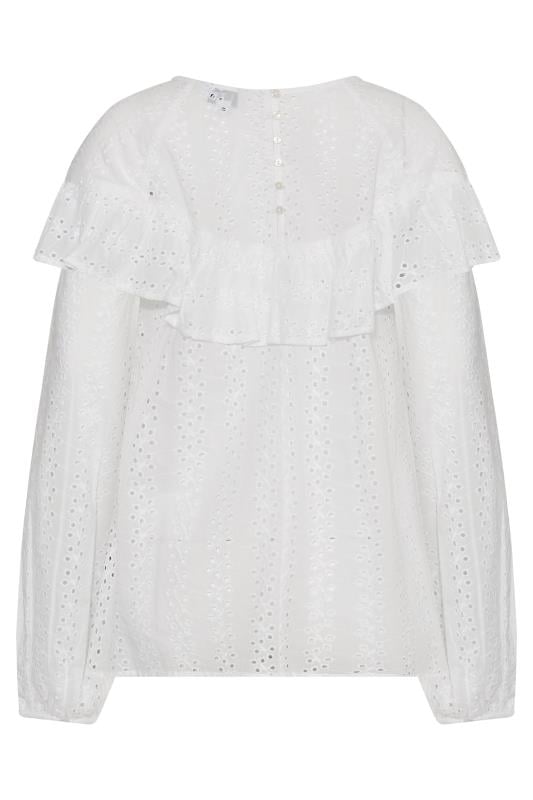 Tall Women's LTS White Broderie Anglaise Ruffle Top | Long Tall Sally 7
