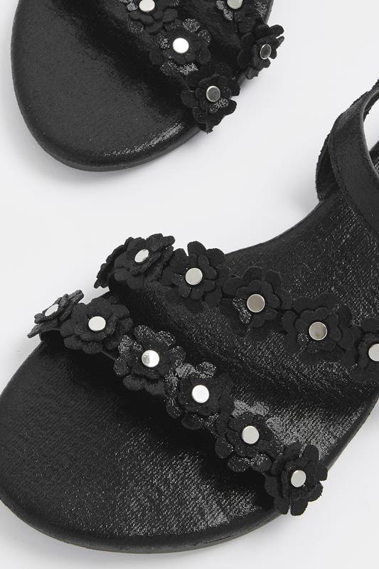 Black Ditsy Floral Sandals In Wide E Fit | Yours Clothing 5