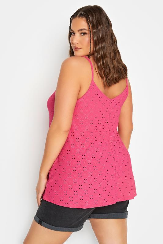 LIMITED COLLECTION Plus Size Pink Broderie Anglaise Cami Top | Yours Clothing 3