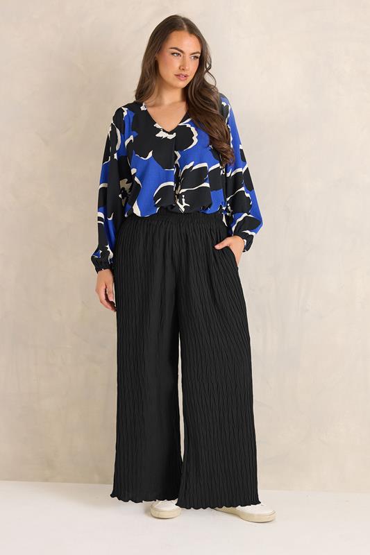 EVANS Plus Size Black Textured Wide Leg Trousers | Evans 1