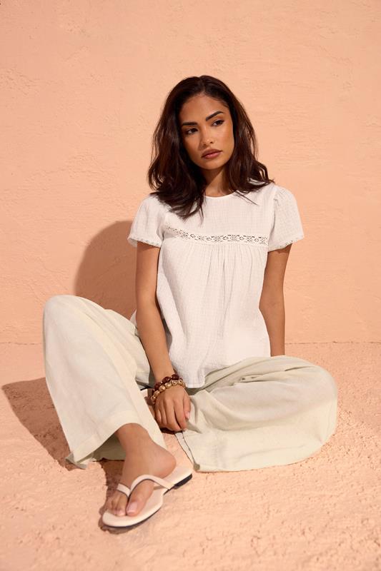 PixieGirl Petite White Crochet Crinkle Top