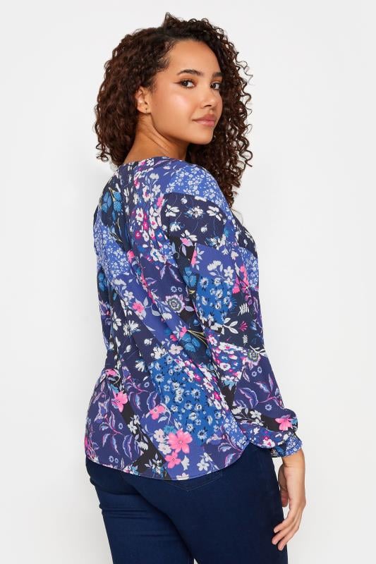 M&Co Navy Blue Floral Print Shirred Cuff Blouse | M&Co 3