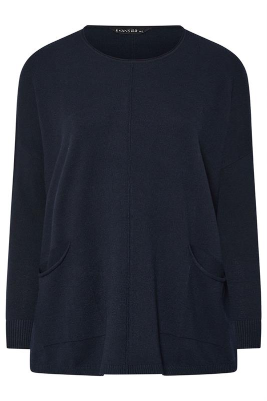 EVANS Plus Size Navy Blue Soft Touch Front Seam Jumper | Evans 6