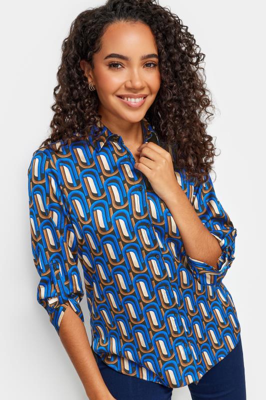 M&Co Blue Geometric Print Tab Sleeve Shirt | M&Co 4