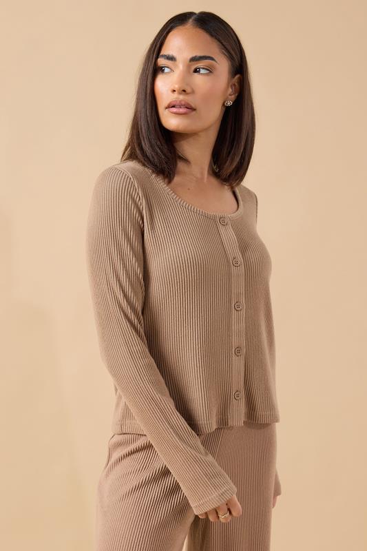 PIxieGirl Petite Women's Camel Brown Ribbed Cardigan | PixieGirl 1