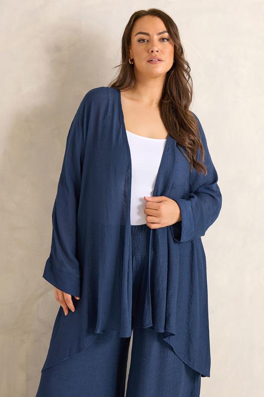 EVANS Plus Size Navy Blue Longline Cover-Up Cardigan | Evans 1