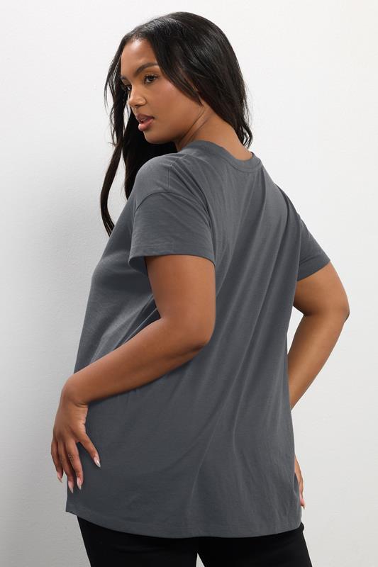 YOURS Plus Size Grey Floral 'Romance' Embellished Slogan T-Shirt | Yours Clothing 4