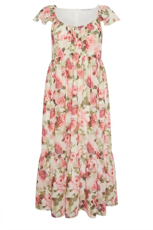 YOURS LONDON Plus Size White Floral Tiered Smock Dress | Yours Clothing 5