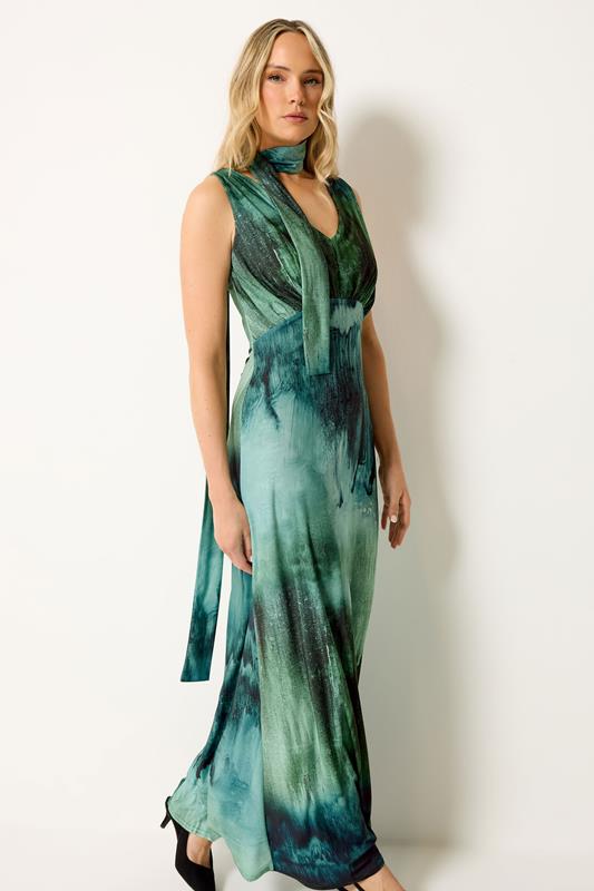 LTS Tall Women's  Teal Green Abstract Scarf Detail Maxi Dress | Long Tall Sally 1