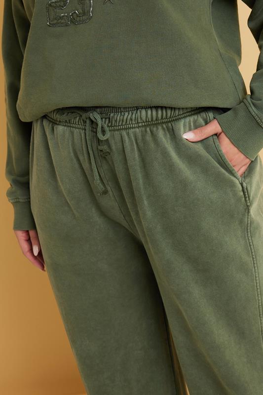 YOURS Plus Size Khaki Green Washed Wide Leg Joggers | Yours Clothing 4