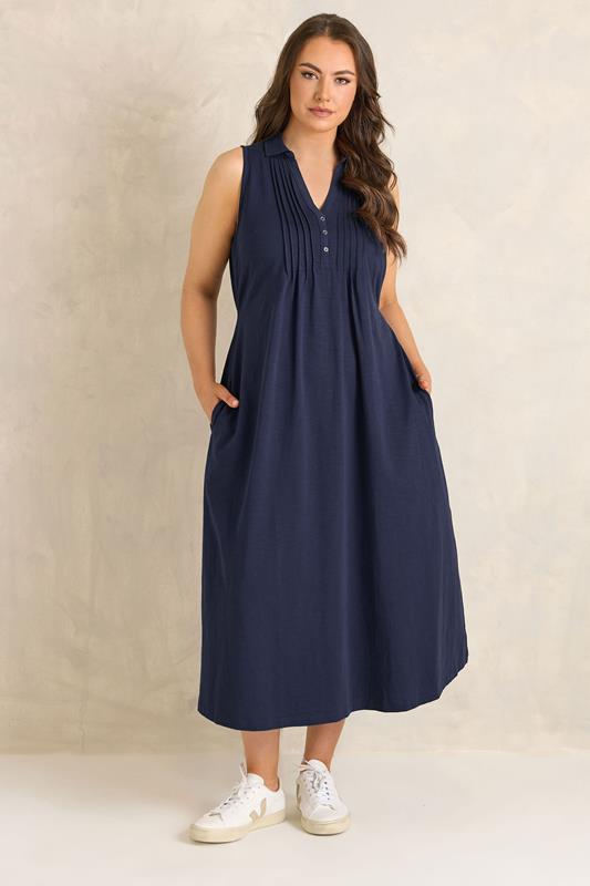  EVANS Curve Navy Blue Henley Maxi Dress