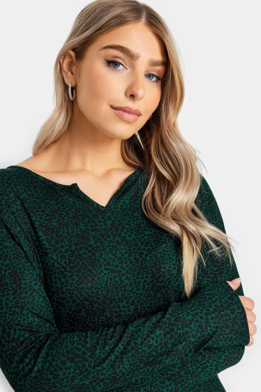 M&Co Dark Green Animal Print Notch Neck Long Sleeve T-Shirt | M&Co 4