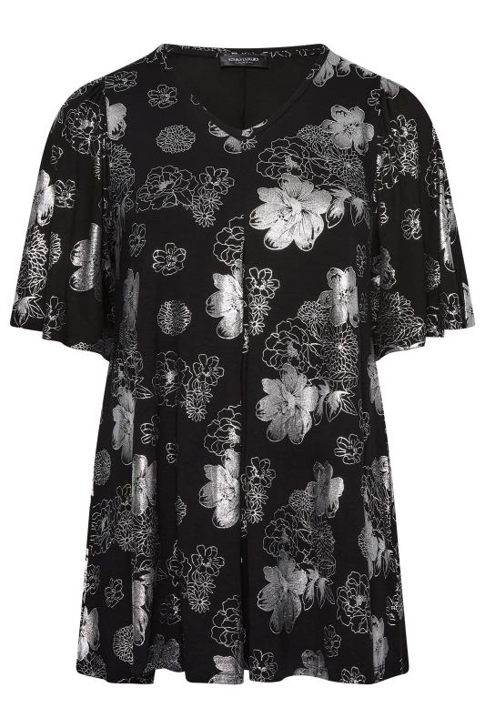 YOURS LUXURY Plus Size Curve Silver Floral Foil Print Top | Yours Clothing  6