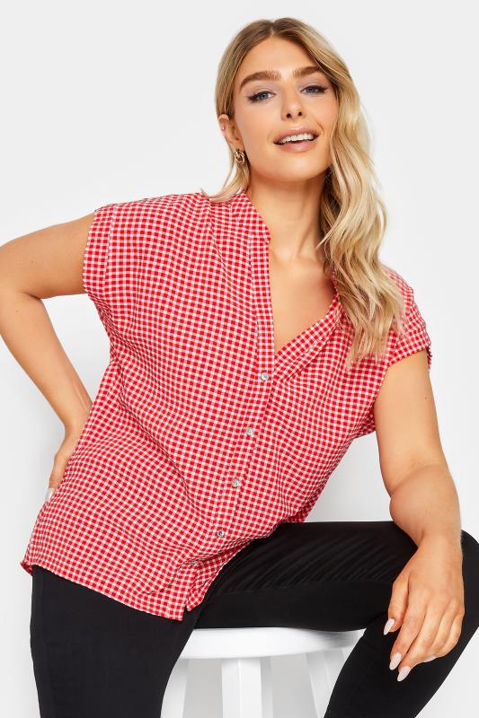 Women's  M&Co Red Gingham Short Sleeve Shirt