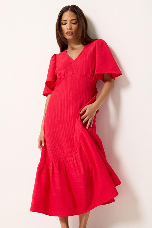 PixieGirl Petite Red Asymmetric Tiered Midi Dress