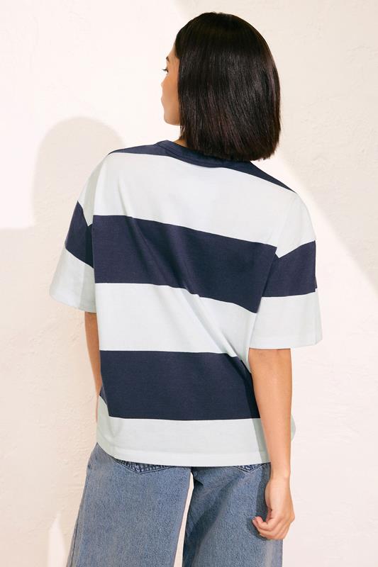 PixieGirl Petite Women's Navy Blue Striped Cotton Boxy T-Shirt | PixieGirl 2