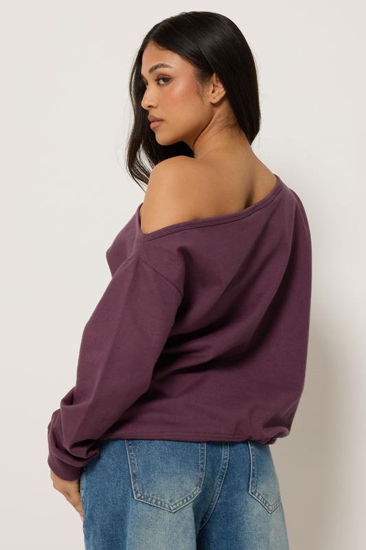 PixieGirl Petite Purple Plum Off Shoulder Sweatshirt | PixieGirl 2