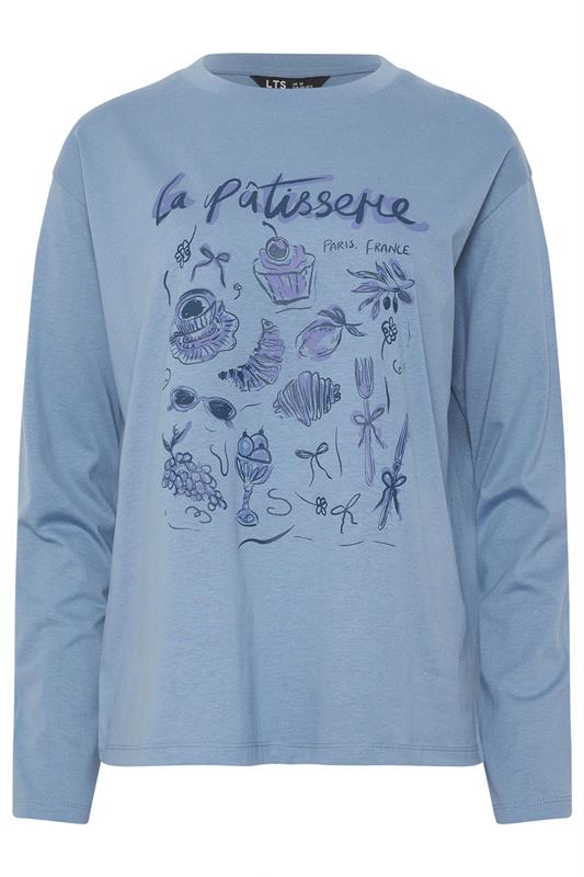 LTS Tall Blue 'La Patisserie' Slogan Long Sleeve T-Shirt | Long Tall Sally 6