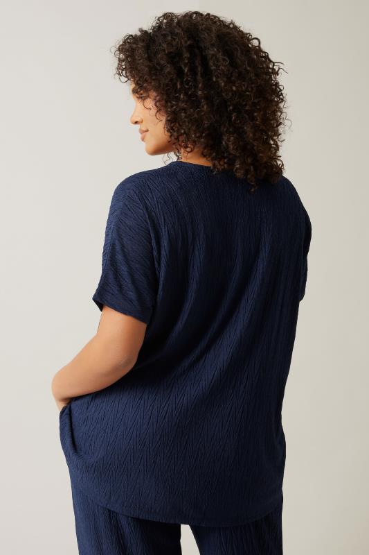 EVANS Plus Size Navy Blue Plisse Pleat Front Top | Evans 4