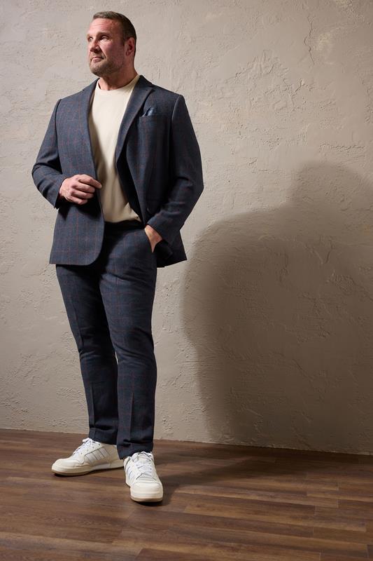 BadRhino Tailoring Big & Tall Blue & Red Checked Suit Trousers | BadRhino 2