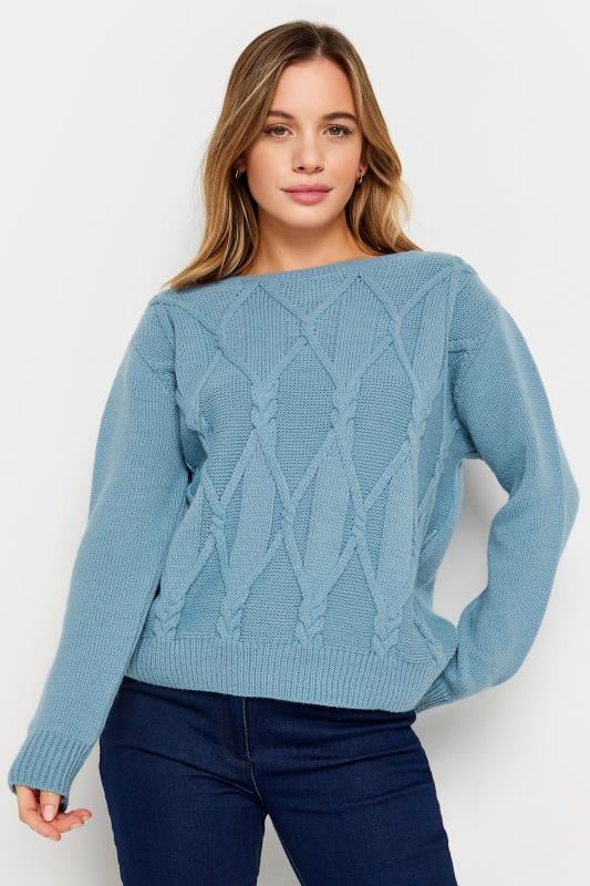 Talbots Women's Medium Petite light blue cable knit sweater Size M