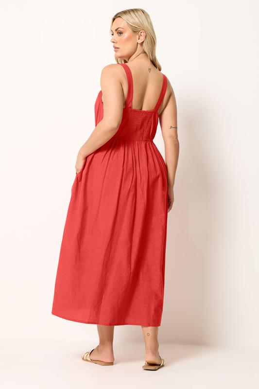YOURS Plus Size Red Linen Milkmaid Dress | Yours Clothing 2
