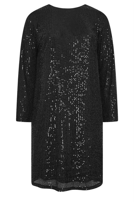LIMITED COLLECTION Plus Size Black Velvet Bow Sequin Dress | Yours Clothing 5