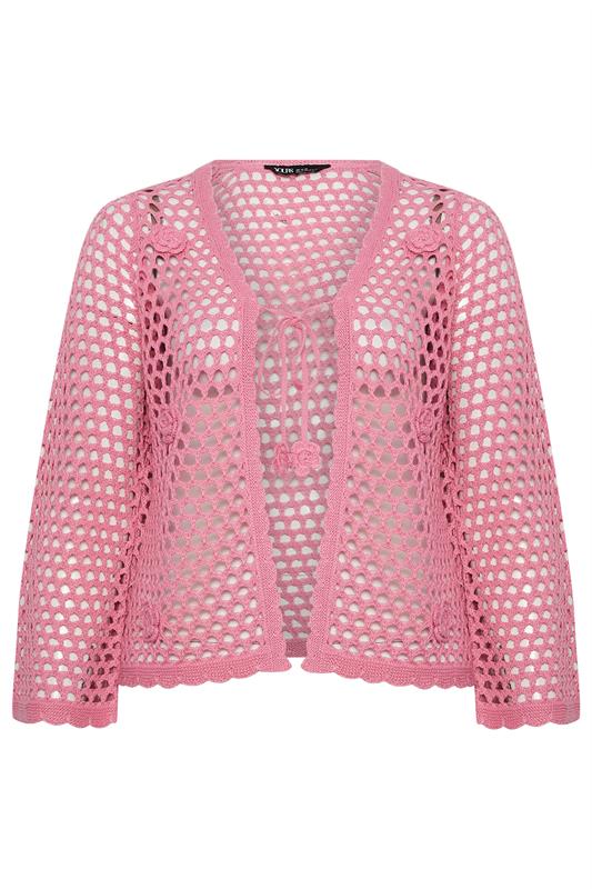 YOURS Plus Size Pink Flower Applique Cardigan | Yours Clothing 5