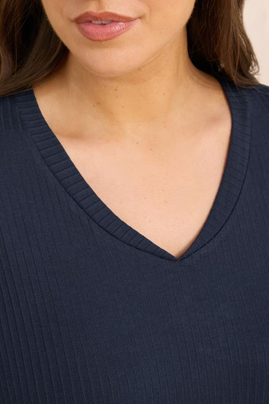 EVANS Plus Size Navy Blue Premium Ribbed Modal Blend Swing Top 4
