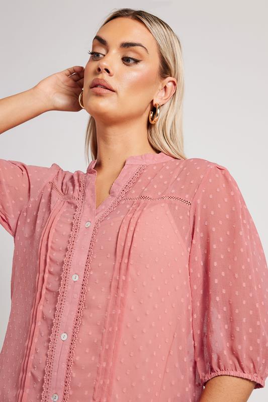 YOURS LONDON Plus Size Pink Dobby Crochet Trim Blouse | Yours Clothing 5
