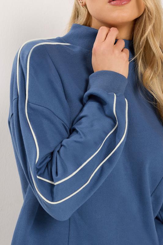 LTS Tall Women's Blue Piped High Neck Sweatshirt | Long Tall Sally 5